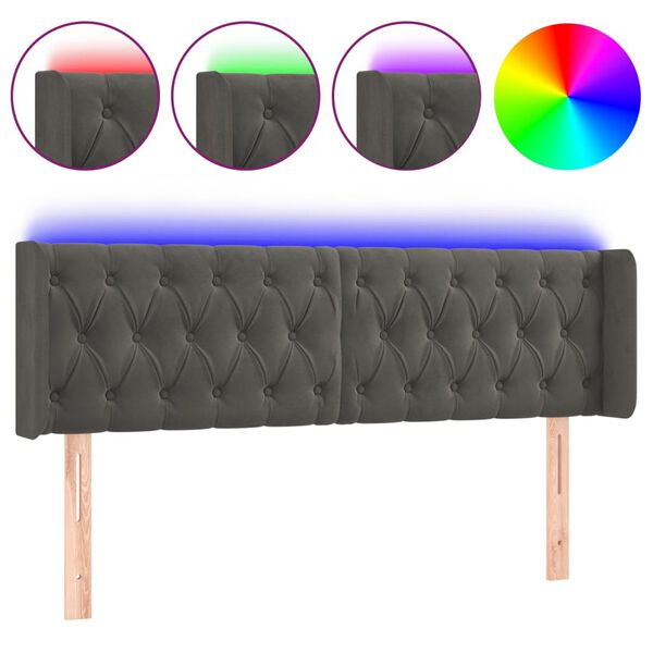 vidaXL T&ecirc;te de lit &agrave; LED Gris fonc&eacute; 163x16x78/88 cm Velours