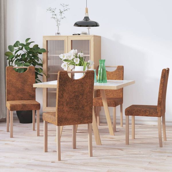 vidaXL Chaises &agrave; manger lot de 4 marron similicuir daim