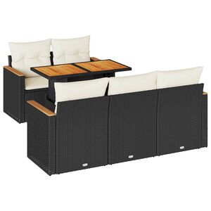 vidaXL Salon de jardin 6 pcs avec coussins noir r&eacute;sine tress&eacute;e acacia