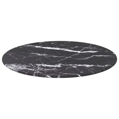 vidaXL Dessus de table noir Ø50x0,8cm verre trempé avec design marbre
