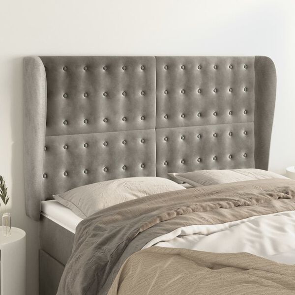 vidaXL T&ecirc;te de lit avec oreilles Gris clair 147x23x118/128 cm Velours