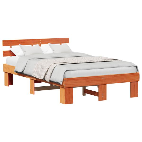 vidaXL Cadre de lit avec t&ecirc;te de lit Brun cire 120 x 190 cm Pin massif