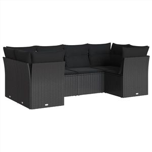 vidaXL Salon de jardin 6 pcs avec coussins noir r&eacute;sine tress&eacute;e