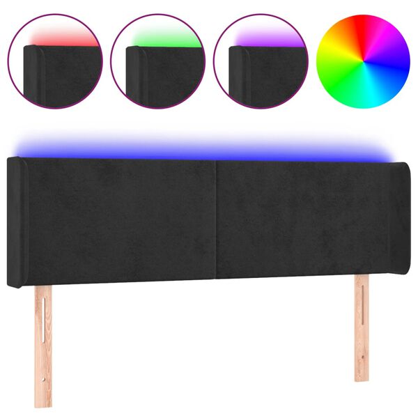 vidaXL T&ecirc;te de lit &agrave; LED Noir 147x16x78/88 cm Velours
