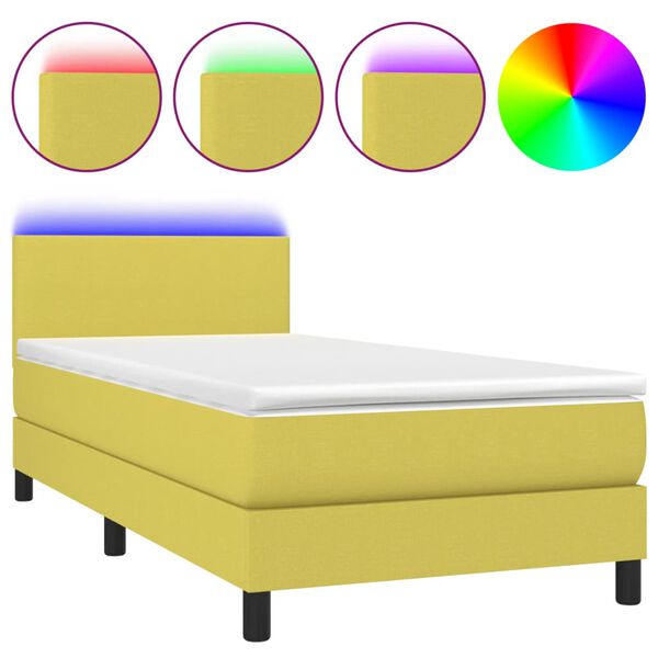 vidaXL Sommier &agrave; lattes de lit avec matelas et LED Vert 90x190cm Tissu
