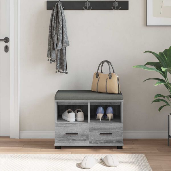 vidaXL Banc d'entr&eacute;e avec coussin Gris Sonoma 60 x 38 x 46 cm