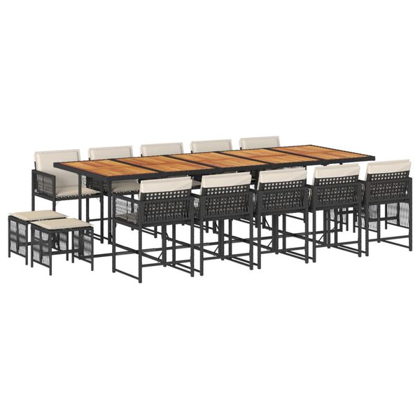 vidaXL Ensemble &agrave; manger de jardin 15 pcs coussins noir r&eacute;sine tress&eacute;e