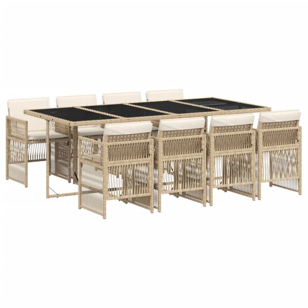vidaXL Ensemble &agrave; manger de jardin et coussins 9 pcs beige Poly rotin