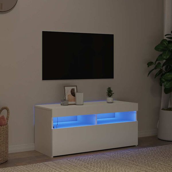 vidaXL Meuble TV avec lumi&egrave;res LED blanc 90x35x40 cm