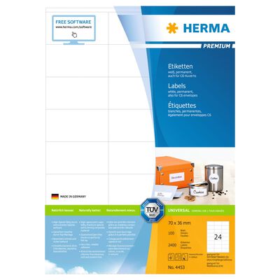 HERMA Étiquettes permanentes PREMIUM A4 70x36 mm 100 Feuilles