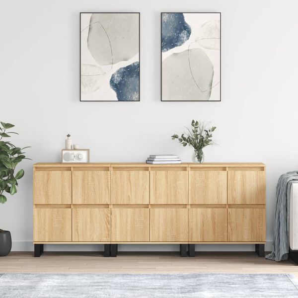 vidaXL Buffets 3 pcs Ch&ecirc;ne sonoma Bois d'ing&eacute;nierie