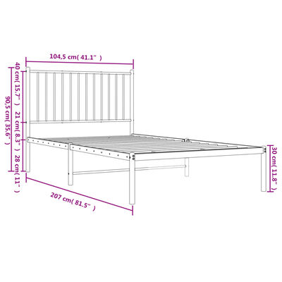 vidaXL Cadre de lit métal sans matelas et tête de lit blanc 100x200 cm