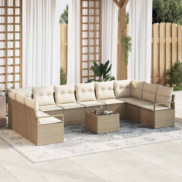 vidaXL Ensemble de Canap&eacute;s avec coussin 11 pcs Beige polyrotin