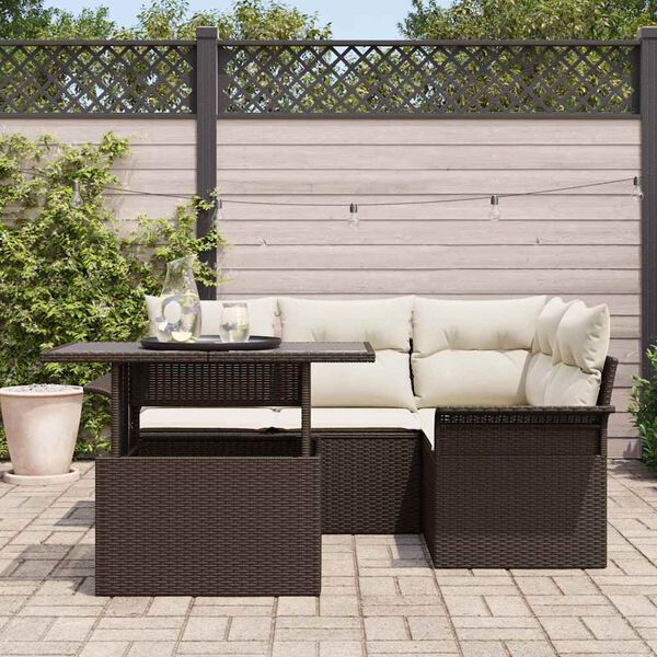 vidaXL Ensemble de canapé de jardin 5 pcs Marron Poly rotin