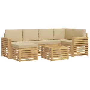 vidaXL Ensemble de canap&eacute;s d'ext&eacute;rieur 7 pc Blanc et Beige Polyester