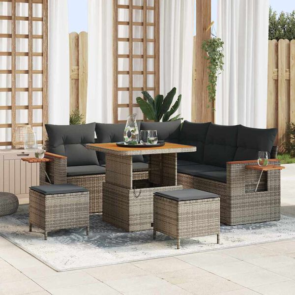 vidaXL Ensemble de canap&eacute; de jardin avec coussin 9 pcs Gris polyrotin