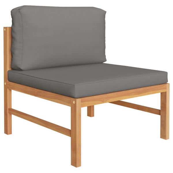 vidaXL Salon de jardin 6 pcs avec coussins gris Bois de teck solide