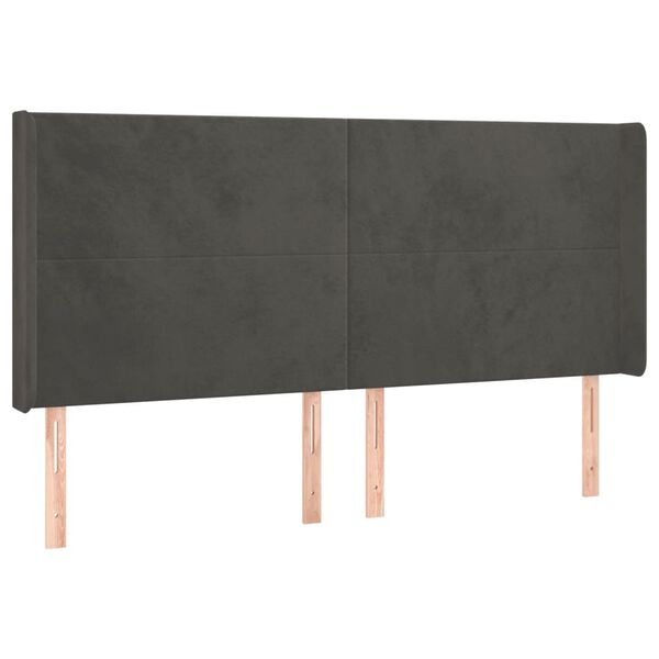 vidaXL T&ecirc;te de lit &agrave; LED Gris fonc&eacute; 183x16x118/128 cm Velours