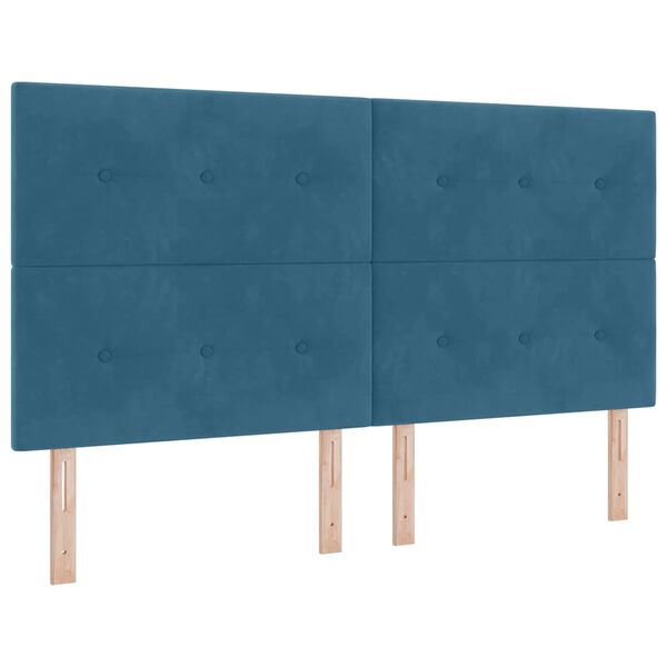 vidaXL Lit &agrave; ressort LED avec matelas Bleu fonc&eacute; 180 x 200 cm Velours