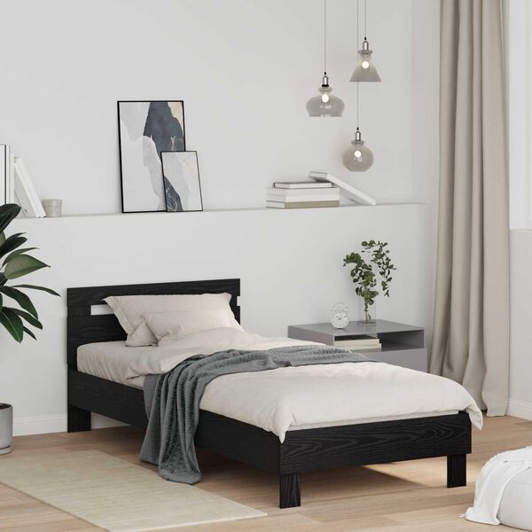 vidaXL Cadre de lit Ch&ecirc;ne noir 98,5 x 200 cm Bois d'ing&eacute;nierie