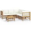 vidaXL Salon de jardin 6 pcs avec coussins blanc cr&egrave;me bambou