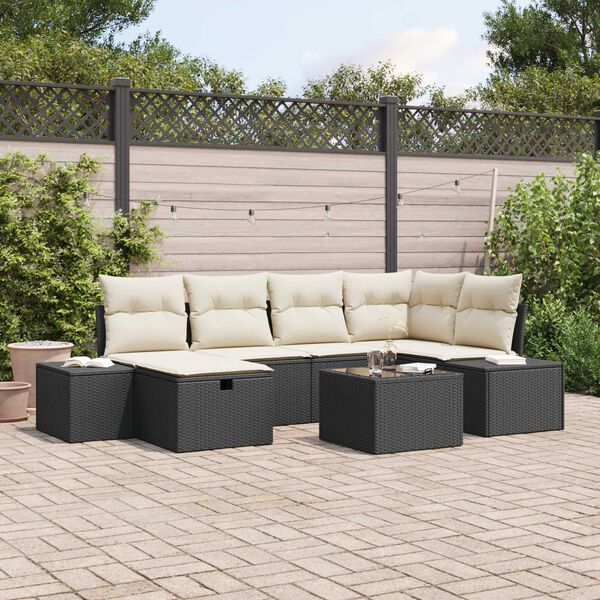 vidaXL Ensemble de canap&eacute; de jardin avec coussin 7 pcs Noir polyrotin