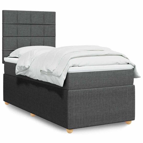 vidaXL Sommier &agrave; lattes de lit avec matelas Gris fonc&eacute; 100x200cm Tissu