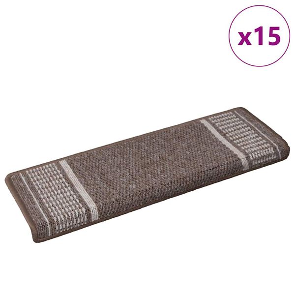 vidaXL Tapis d'escalier auto-adh&eacute;sifs 15 pcs Marron 65 x 21 x 4 cm