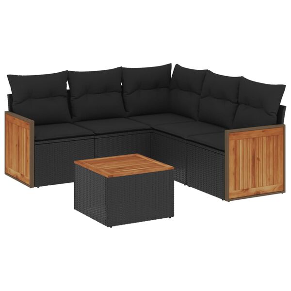 vidaXL Salon de jardin 6 pcs avec coussins noir r&eacute;sine tress&eacute;e