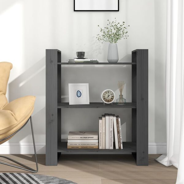 vidaXL Bibliothèque/Séparateur de pièce Gris 80x35x91 cm Pin solide