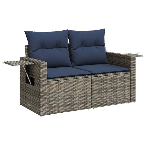 vidaXL Salon de jardin avec coussins 6 pcs gris r&eacute;sine tress&eacute;e acacia