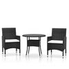 vidaXL Ensemble &agrave; manger de jardin 3 pcs R&eacute;sine tress&eacute;e Noir
