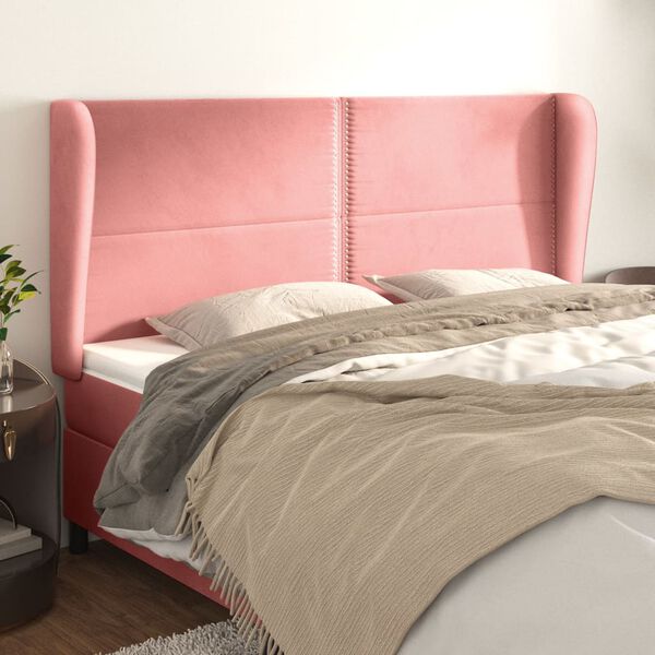 vidaXL T&ecirc;te de lit avec oreilles Rose 183x23x118/128 cm Velours