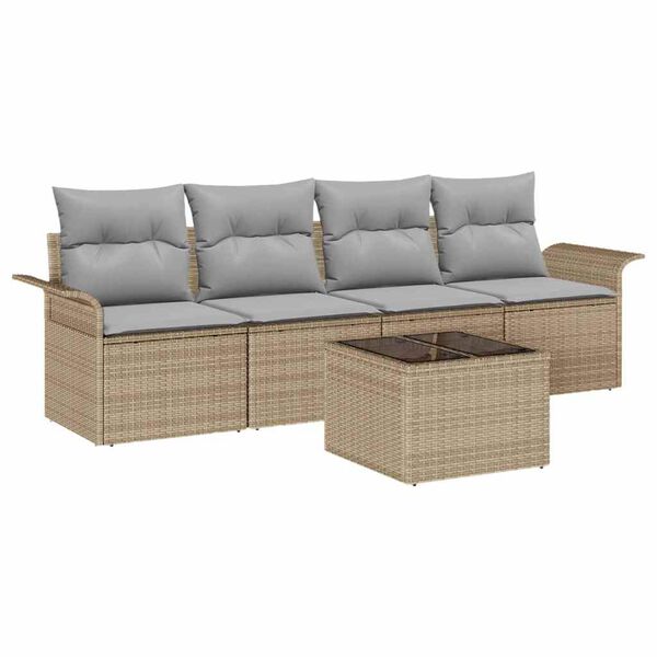 vidaXL Ensemble de canap&eacute; de jardin 5 pcs Beige et gris polyrotin