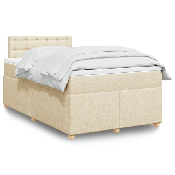 vidaXL Sommier &agrave; lattes de lit avec matelas cr&egrave;me 120x190 cm tissu