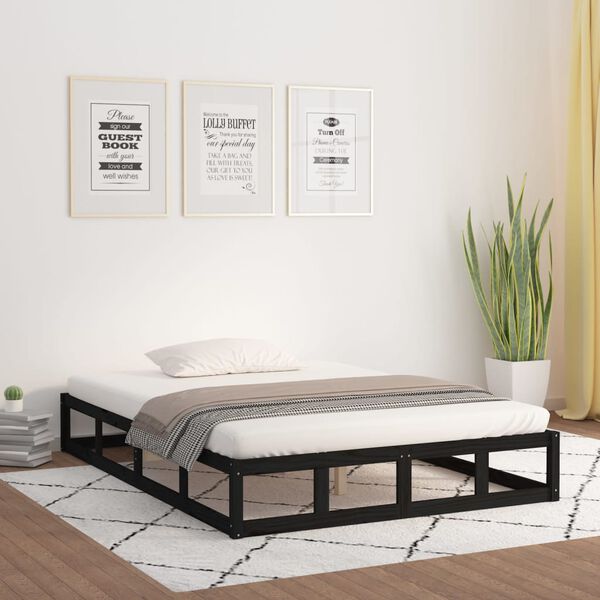vidaXL Cadre de lit sans matelas noir 140x200 cm bois massif