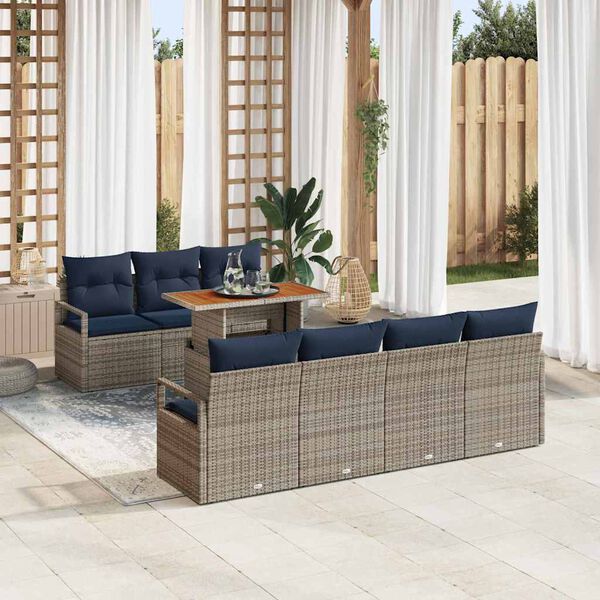vidaXL Ensemble de canap&eacute; de jardin avec coussin 8 pcs Gris et bleu