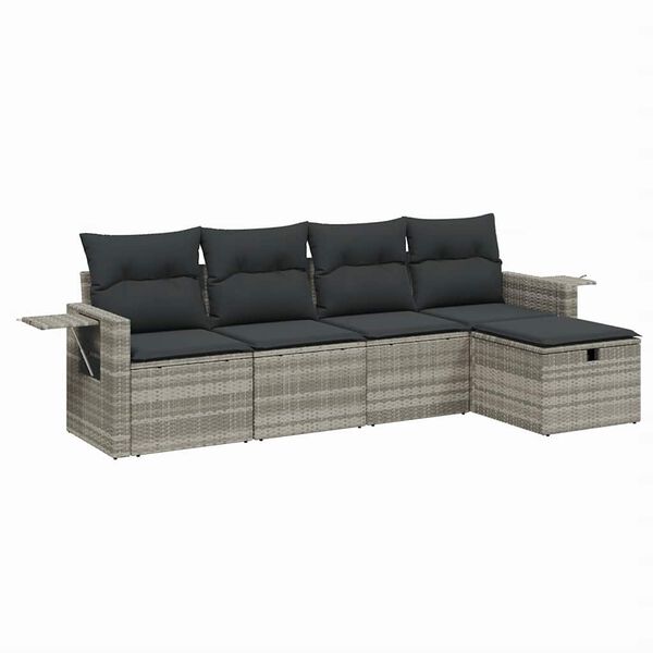 vidaXL Salon de jardin 5 pcs avec coussins gris clair r&eacute;sine tress&eacute;e