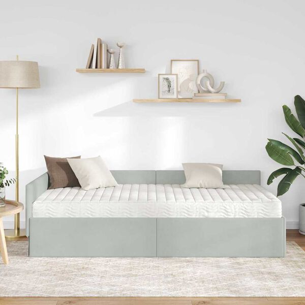 vidaXL Cadre de lit d'angle avec matelas 2 pcs Gris clair Velours