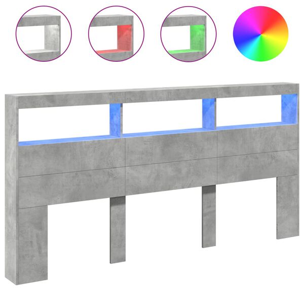 vidaXL Armoire t&ecirc;te de lit avec LED gris b&eacute;ton 200x17x102 cm