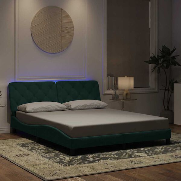 vidaXL Cadre de lit avec LED sans matelas vert fonc&eacute; 160x200 cm velours