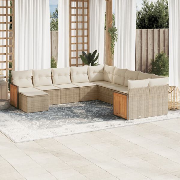 vidaXL Salon de jardin 11 pcs avec coussins beige r&eacute;sine tress&eacute;e