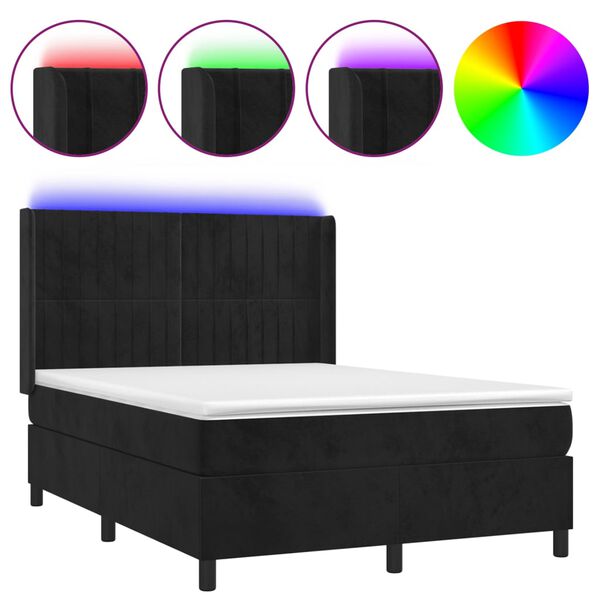 vidaXL Sommier &agrave; lattes de lit matelas et LED Noir 140x190 cm Velours