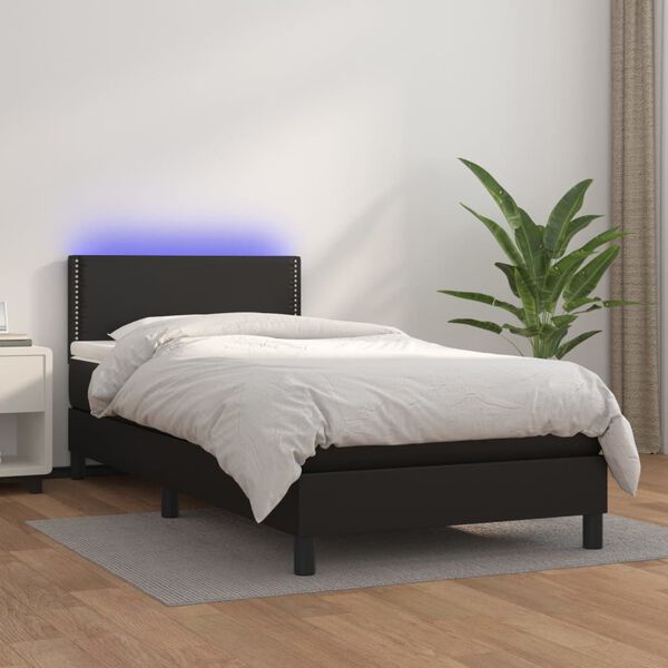 vidaXL Sommier &agrave; lattes de lit avec matelas et LED Noir 80x200 cm