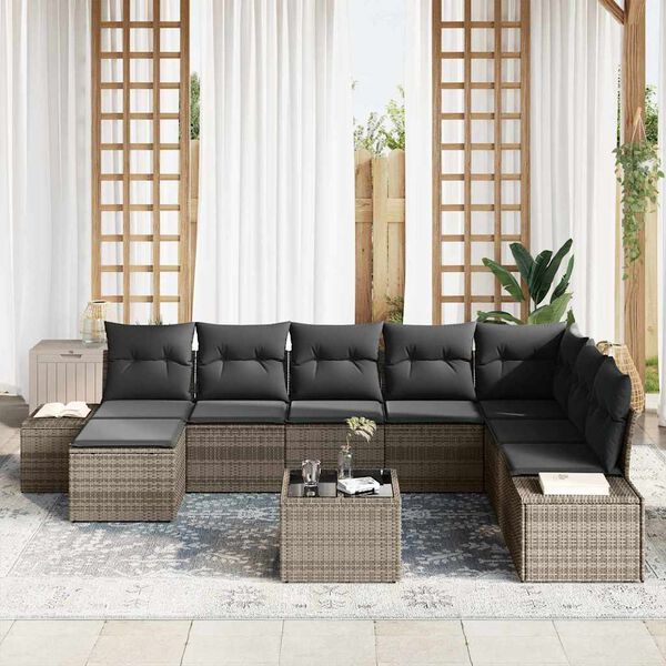 vidaXL Ensemble de canap&eacute; de jardin 9 pcs Gris clair polyrotin