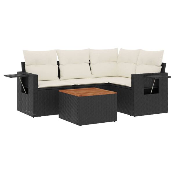 vidaXL Salon de jardin 5 pcs avec coussins noir r&eacute;sine tress&eacute;e