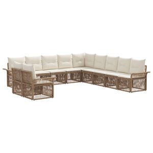 vidaXL Ensemble de canap&eacute; de jardin 11 pc Beige polyrotin