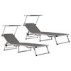vidaXL Chaises longues pliables et toit lot de 2 Aluminium textil&egrave;ne