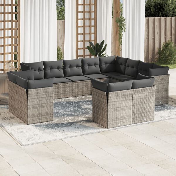 vidaXL Salon de jardin avec coussins 12 pcs gris r&eacute;sine tress&eacute;e