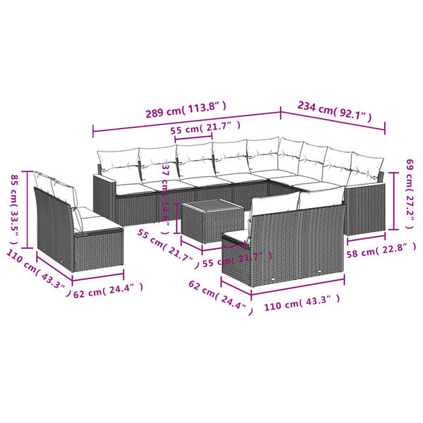 vidaXL Salon de jardin avec coussins 13 pcs noir r&eacute;sine tress&eacute;e